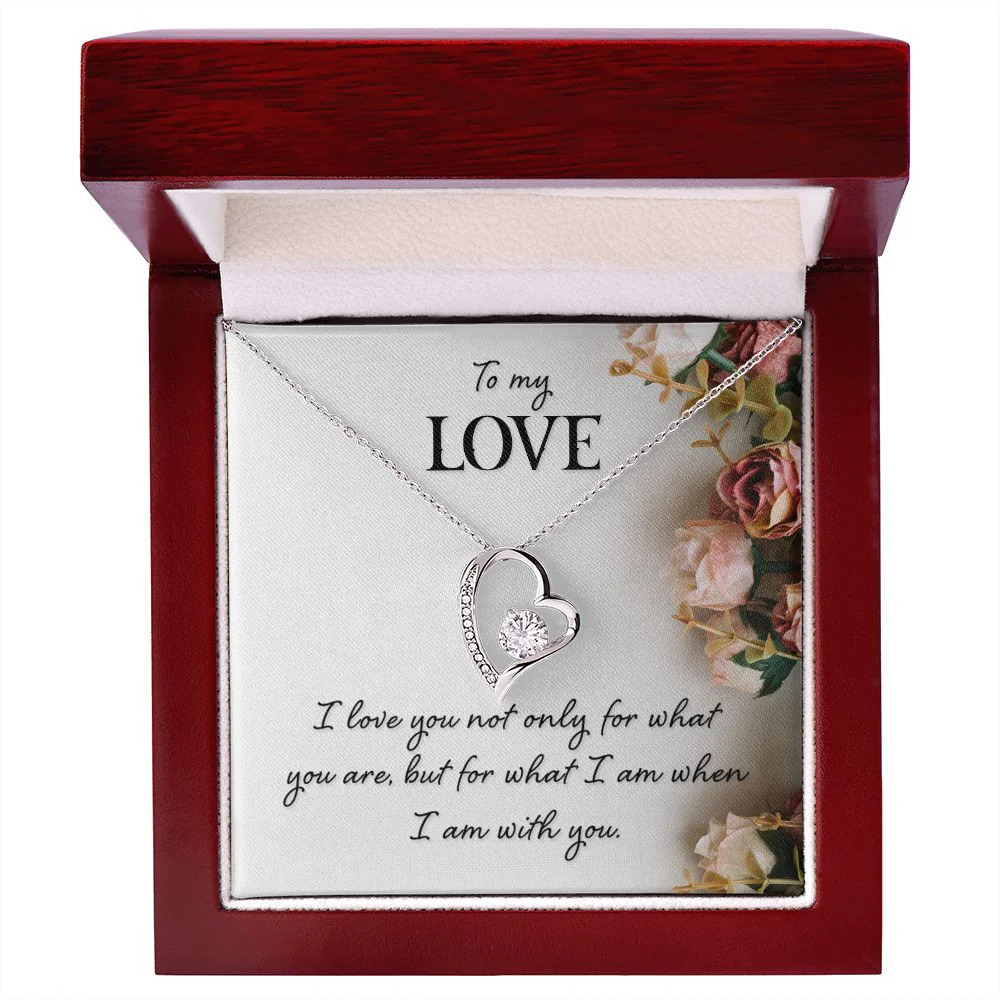 My Love Love You Not Forever Love CZ Heart Necklace Yellow Gold Standard Box